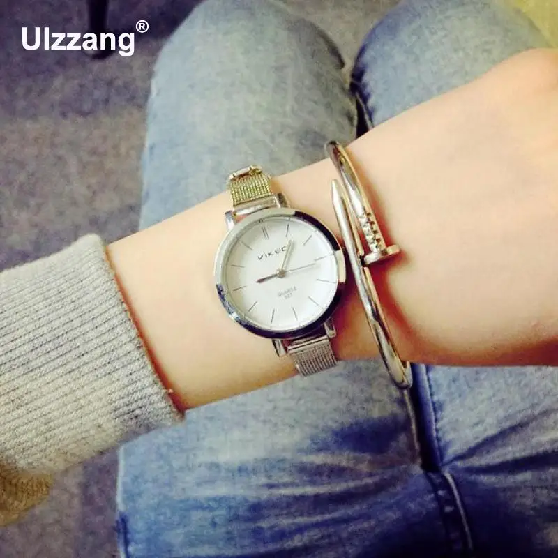 

High Quality VIKEC Full Stainless Steel Thin Strap Silver Gold Wedding Wristwatches Watches Bracelet for Women Ladies