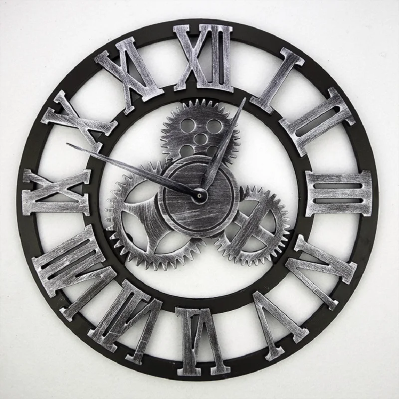 2016 Handmade 3D Gear Wall Clock Retro Gear Large Vintage Wall Clock Wooden Watch sSaat Klok