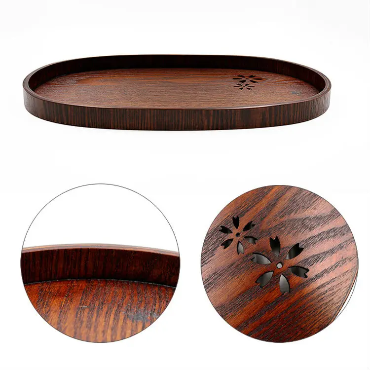 Pastoral Style Ellipse Wood Serving Trays Premium Handcrafted Engraving Wooden Tea Tray Perfect for Chinese Teapot and Teacup Set (3)