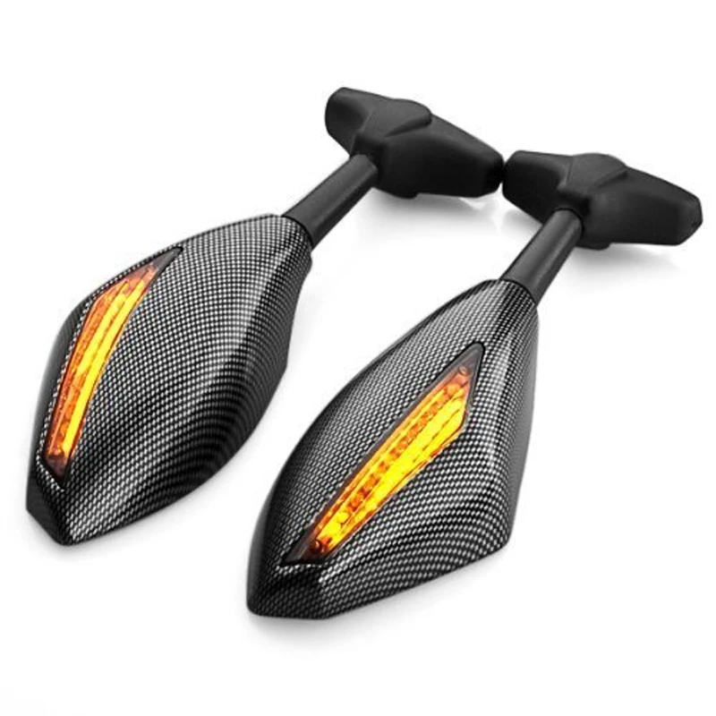

Motorcycle Amber LED Turn Signal Light Blinker Indicator Side Marker Integrated Carbon Fiber Look Racing Rearview Mirror