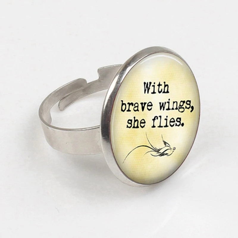 

2019 With Brave Wings She Flies Handmade ring - Motto ring,photo glass ring