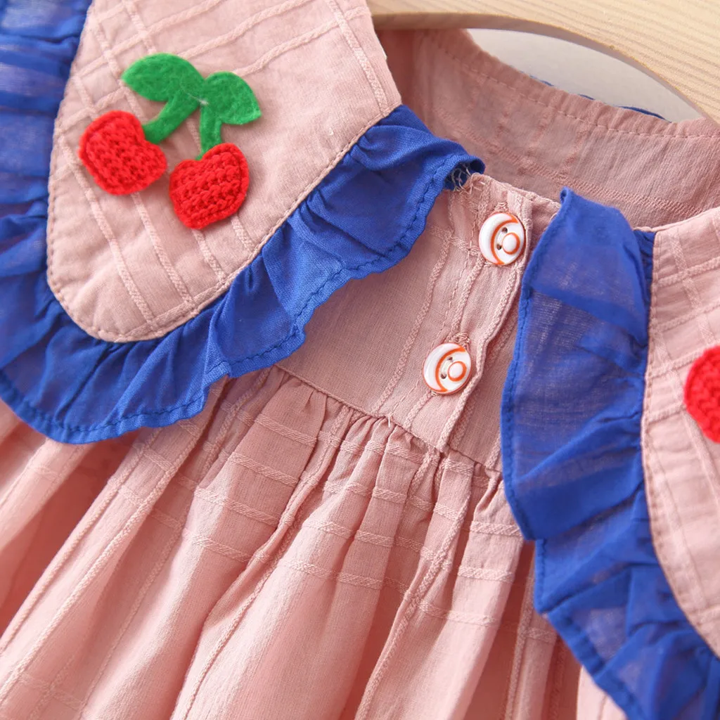 Toddler Baby Kids Girls Ruched Cherry Doll Collar Dresses Casual Clothes