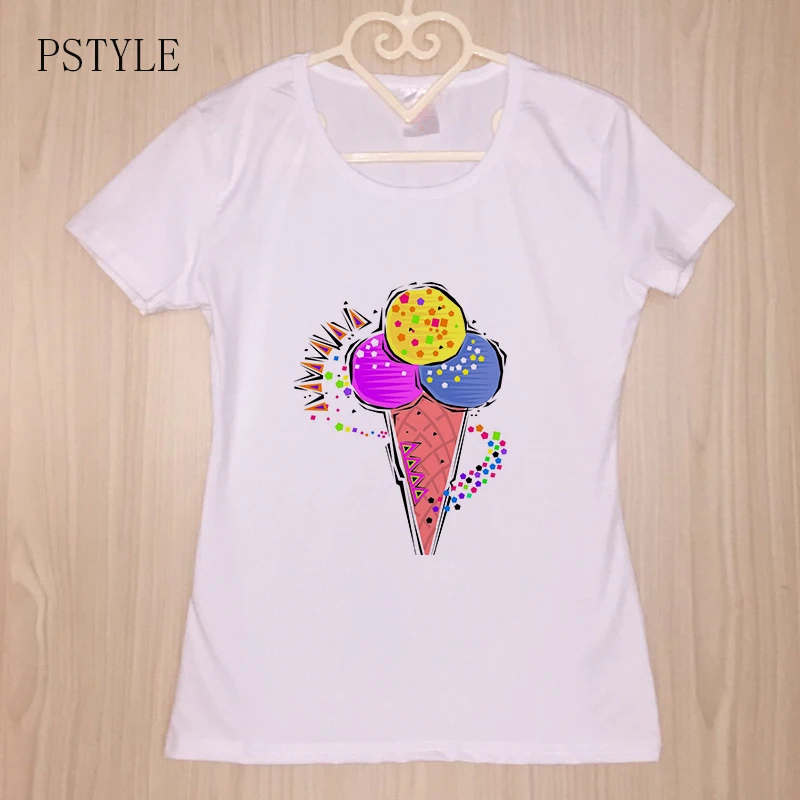 

Spring Summer kawaii Tshirt Harajuku Short Sleeve Rainbow Colorful Ice Cream Print Funny T shirts Streetwear Tees White Shirts