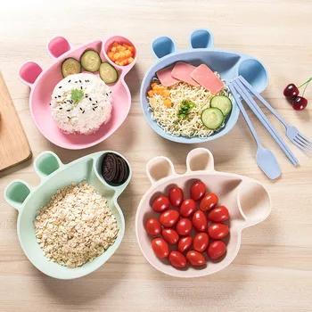 

2Pcs/Set Baby Food Storage Tableware Toddle Solid Cute Cartoon Dishes Kids Plate Bowl Eco-friendly Children Training Dinnerware