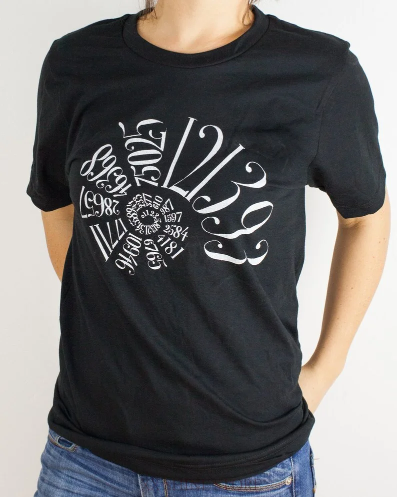

Fibonacci Spiral Math T Shirt Mathematics Science Tee Shirt Nerdy Geekery Shirts Numbers Equations Shirt Unusual Tops Man Spiral