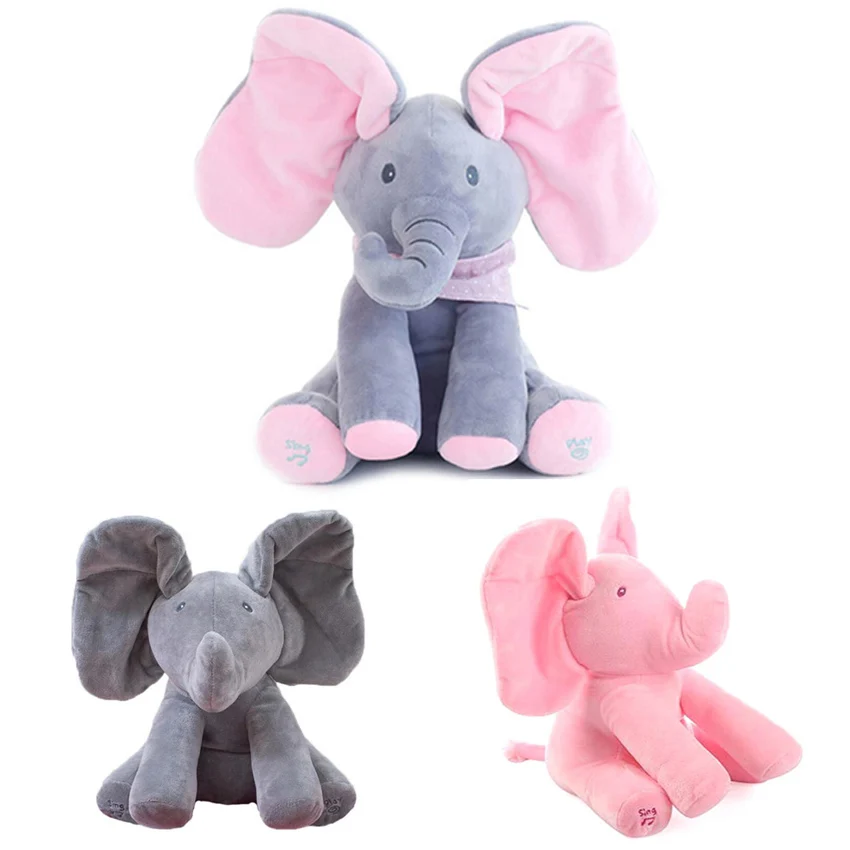 30cm Play Music Elephant 2018 Electric Elephant Peek a boo Plush Soft Toy Animal Stuffed Doll