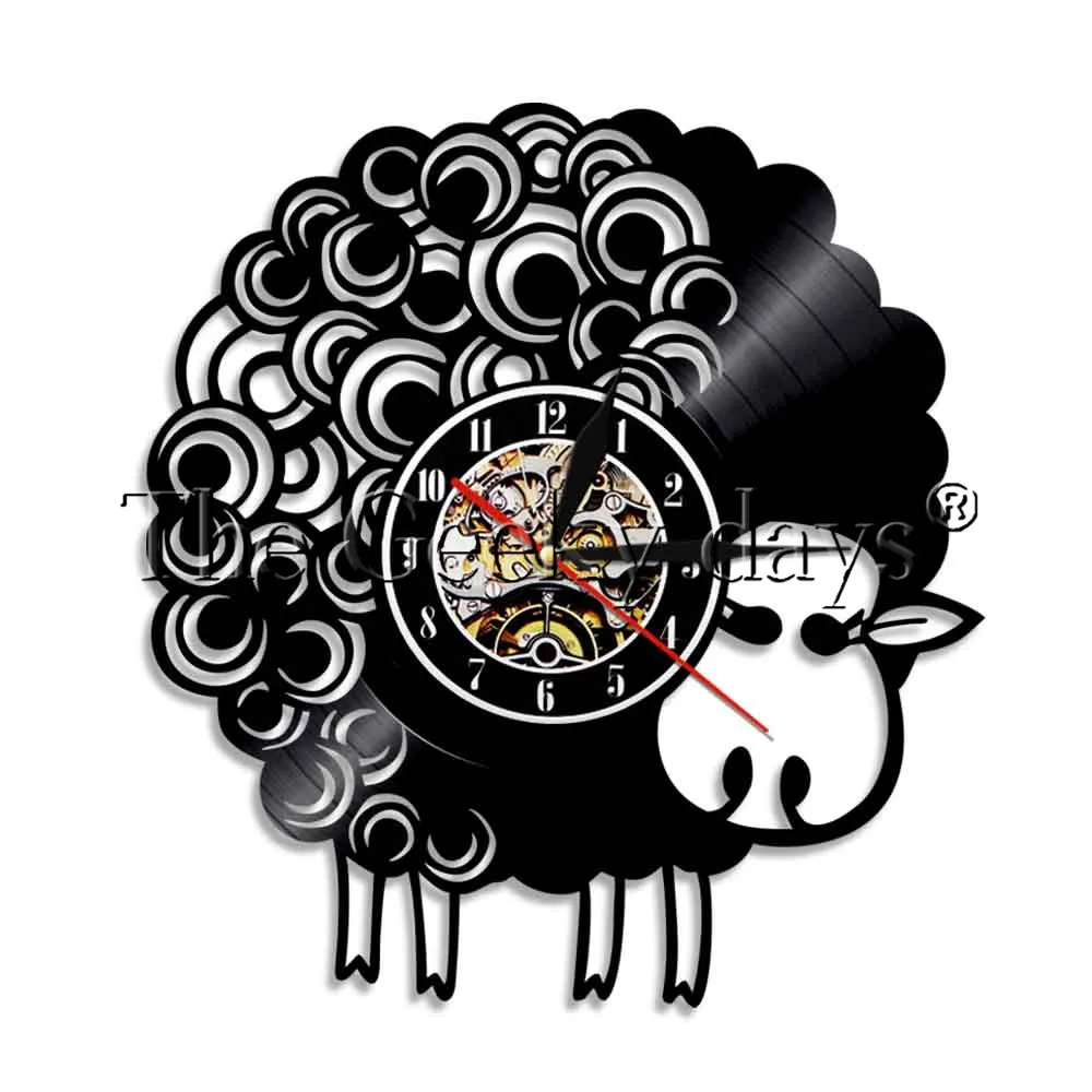 

1Piece Cute Sheep Design Vinyl Record Wall Clock Happy Sheep Wall Clock Sheepish Sheep Home Decor Silent Animal Time Clock