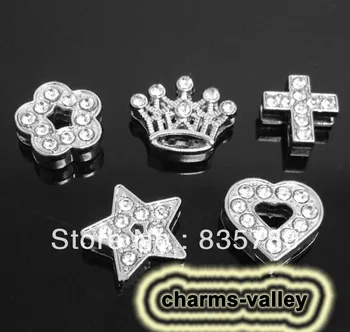 

Wholesale! 50PCS 10MM Mixed Style Full Rhinestone Slide Charms Fit 10mm Wristband Belts