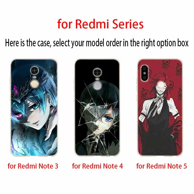 Черный чехол Butler с аниме для Xiaomi Redmi Note 9 8 7 6 5 pro 9a 8a 7a 6a 5a 8t y3|Бамперы| |