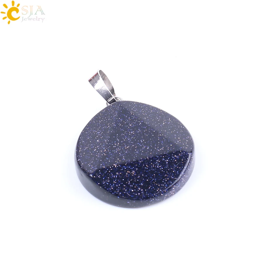 CSJA, новинка, Модный кулон из натурального камня, шестигранное ожерелье с большим спутником, многогранный кварцевый кристалл, бусина для мужчин и женщин, ювелирные изделия F186 - Окраска металла: Blue Sand