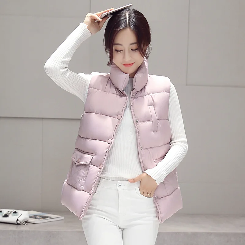 

MLXSLKY Autumn and winter new women's candy color cotton vest large size women stand collar womens cotton vest