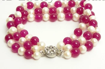 

wyanshun FREE shippingGenuine 3row round white FW pearl red k bracelet