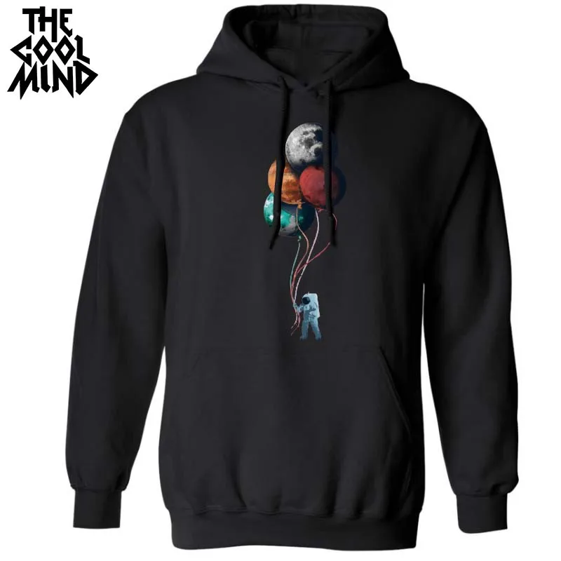 

THE COOLMIND Top quality cotton blend loose men hooded sweatshirt casual knitted street style printed cool men hoodies
