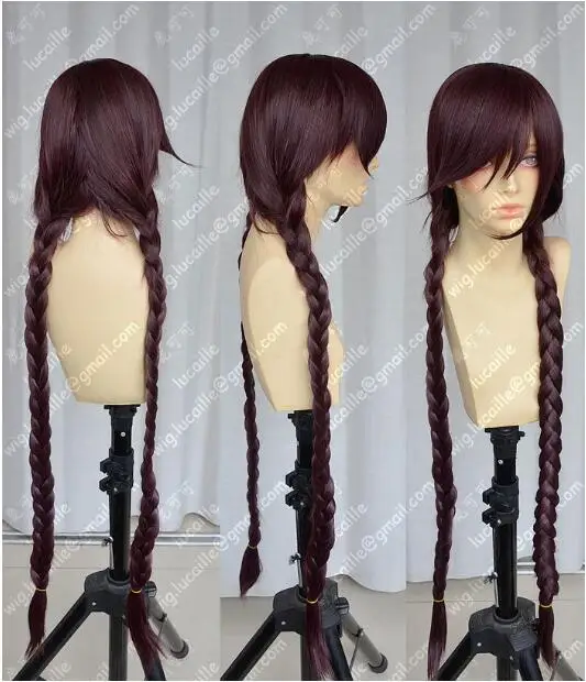 Парик Danganronpa Fukawa Touko пурпурно Коричневый Плетеный парик для косплея Бесплатная