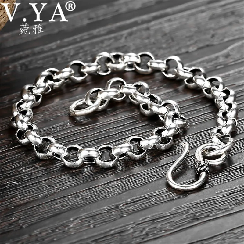 

V.YA 4/5/5.5/6.5MM Handmade Male Bracelet 925 Sterling Silver Bracelets for Men Homme Round Circle Shape Silver Jewelry