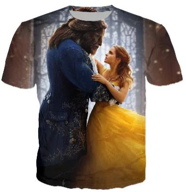 

Unisex Summer High Quality Crewneck Beauty And The Beast 3D T-Shirt Casual Girl Tees La Belle T Shirt Hipster Hip Hop Outfits