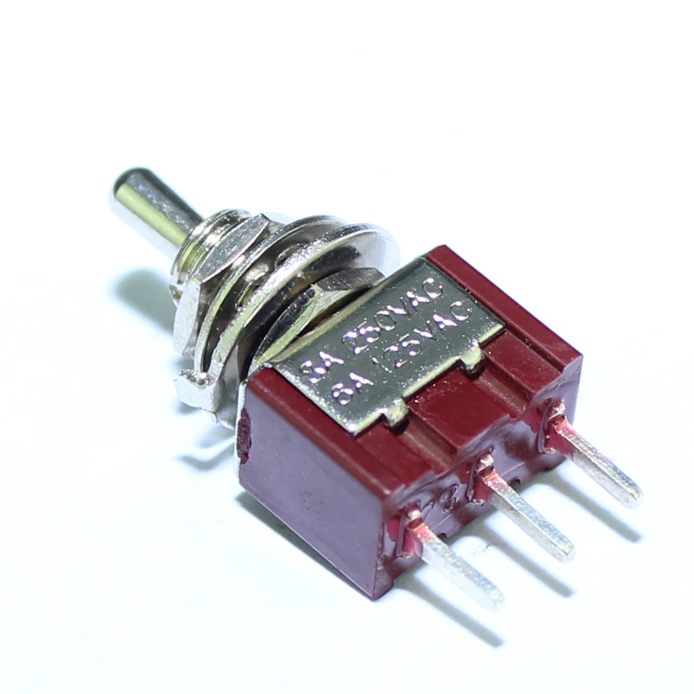 100PCS MTS-102-C2 PCB Toggle Switch 6MM 3A 250VAC 6A 125VAC 3 Pin SPDT Red Color Short Actuator PCB Terminal