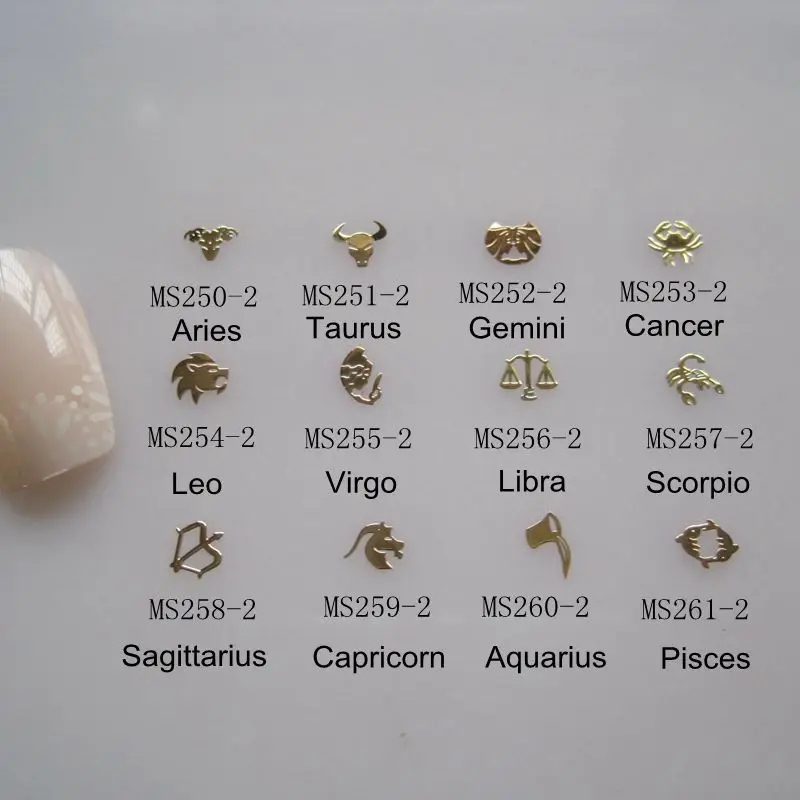 

100pcs/bag Gold 12 Constellations non-adhesive Soft Metal Sticker Single-Side Gold Nail Art Decoration
