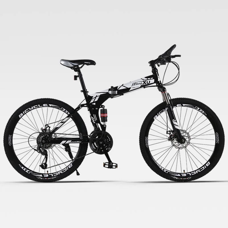 Горный велосипед складной спицевое колесо двойной амортизатор взрослых беговых мужчин и женщин четыре цвета на выбор - Цвет: black 21speed