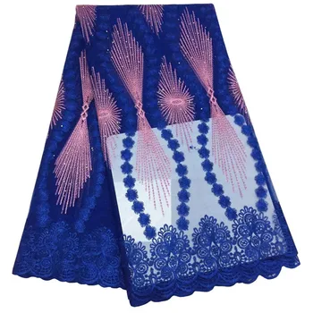 

Latest Royal Blue French Nigerian Laces Fabrics High Quality Tulle African Laces Fabric Wedding African French Tulle Lace