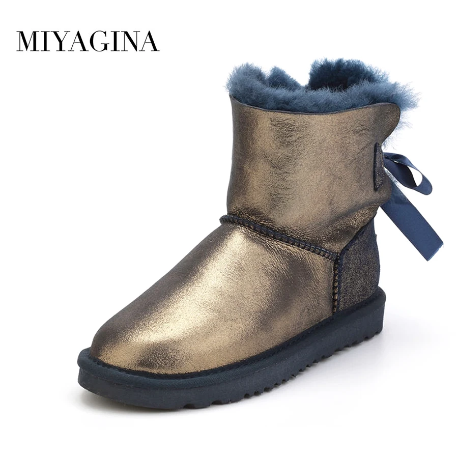 

Top New Fashion Genuine Sheepskin Leather Snow Boots Winter Natural Fur Waterproof Shoes for Women Real Wool Mujer Botas