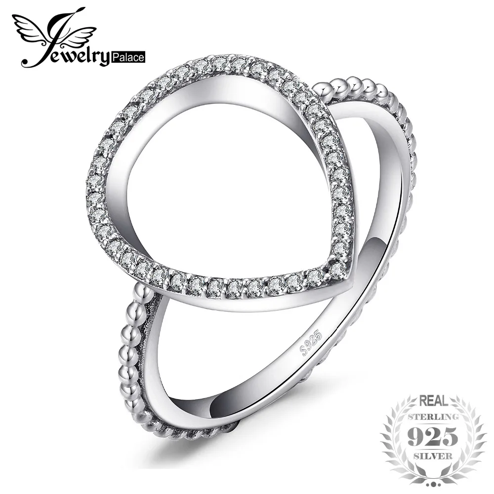 Jewelrypalace 925 Sterling Silver Pave Cubic Zirconia Waterdrop Halo Ring New Design Gift for Engagement Wedding Party Jewelry