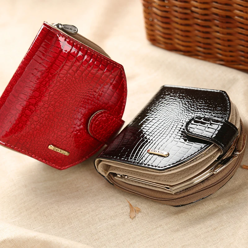  New Brand Design Mini Wallets Women Hobo Purses Fashion Patent Leather Coin Wallets Red and black F