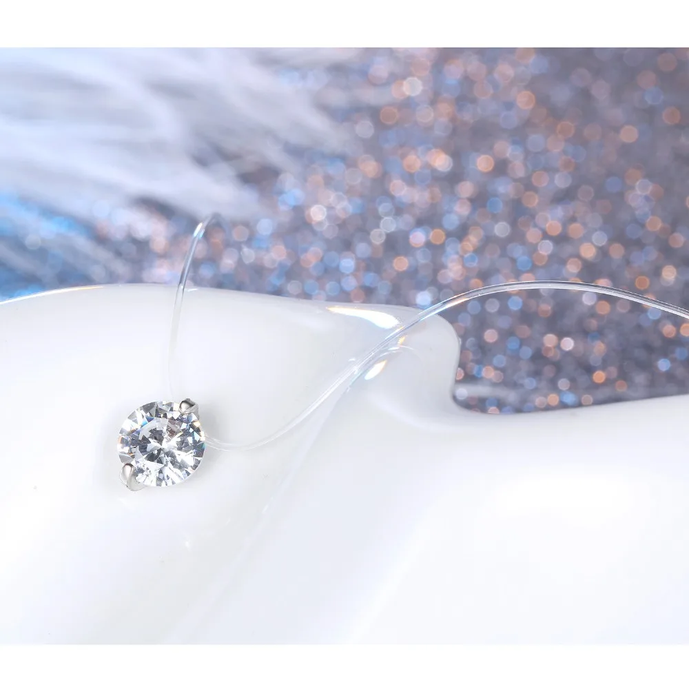 Classic Wedding Round Rhinestone Zircon Choker Necklaces Transparent Fishing Line Necklace Invisible Chain Necklaces Collier (6)