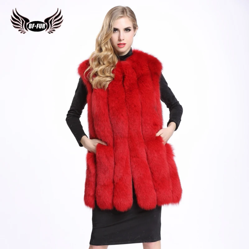 Naturelle Femmes Mode Vraie Longue D'hiver Fourrure Grey De Bffur Renard Véritable Gilet silver Bf Waistcoatl light v0012 red Veste Réel Natural CW1wCqXP