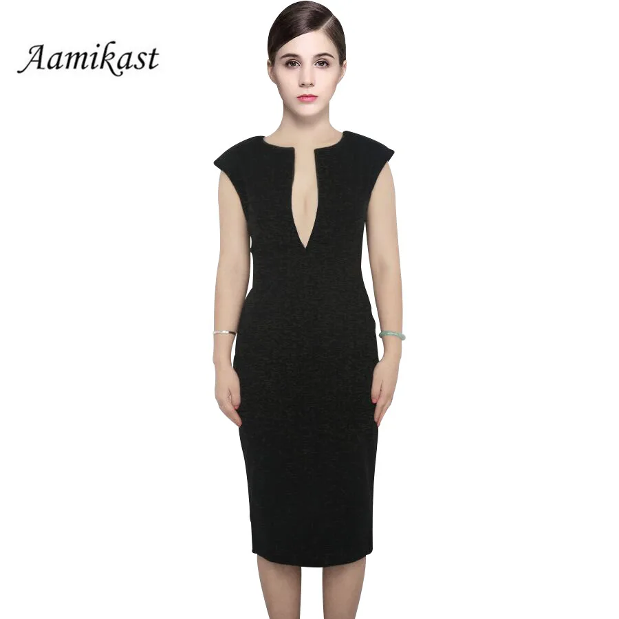 

Elegant V-Neck Sleeveless Dress Knee-length Temperament Charm Stretch Bodycon Party Sexy Women Dresses Vestidos