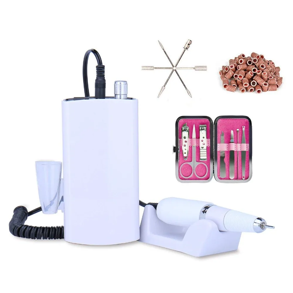 

30000RPM Rechargeable Nail Drill Machine Portable Electric Nail File Manicure Pedicure Machine Nail scissors suit Sanding bands