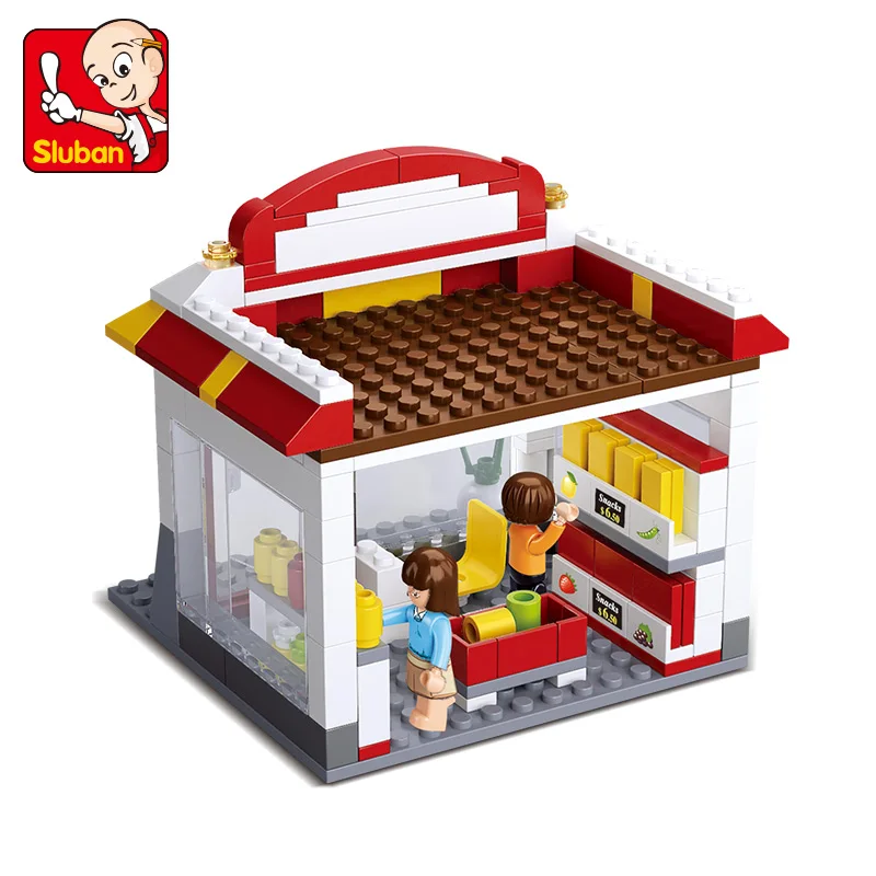 Sluban Building Block город сообщества CVS 186 шт. Развивающие игрушки Кирпичи мальчик подарок-не коробочный