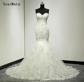 

Vestido De Noiva Princess Sexy Mermaid Wedding Dress Real Photo Lace Beading Bridal Wedding Gown Casamento High Quality