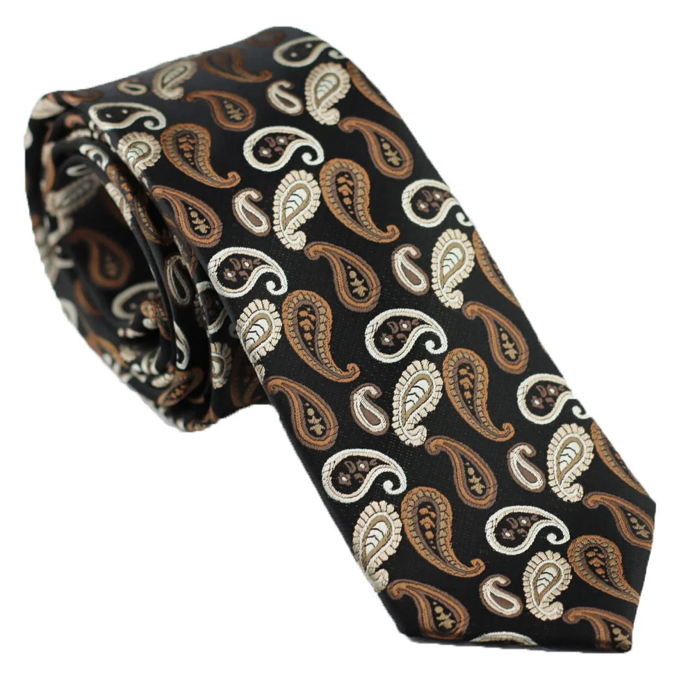 LAMMULIN ties Men's Slim Tie Black Paisley Necktie Brown With white