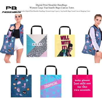 

Fashion Ladies Digital Print Shoulder Handbags Women Large Capacity Top-handle Bags Casual Canvas Shopping Totes bolso mujer