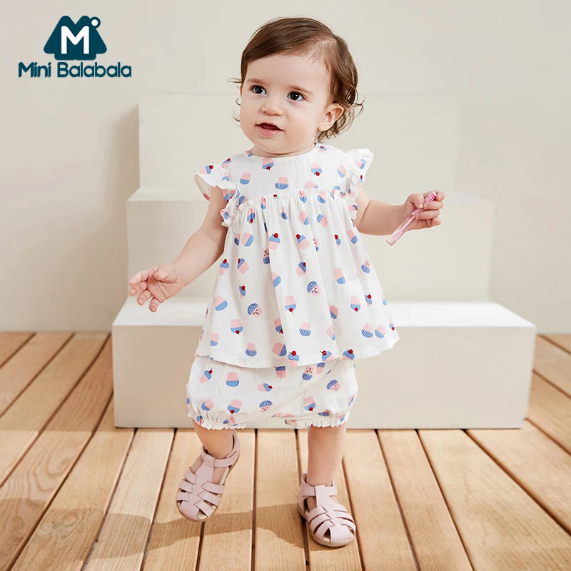 Комплект Свободной одежды для девочек Mini balabalaBaby Новинка лета 2019 тонкая одежда с