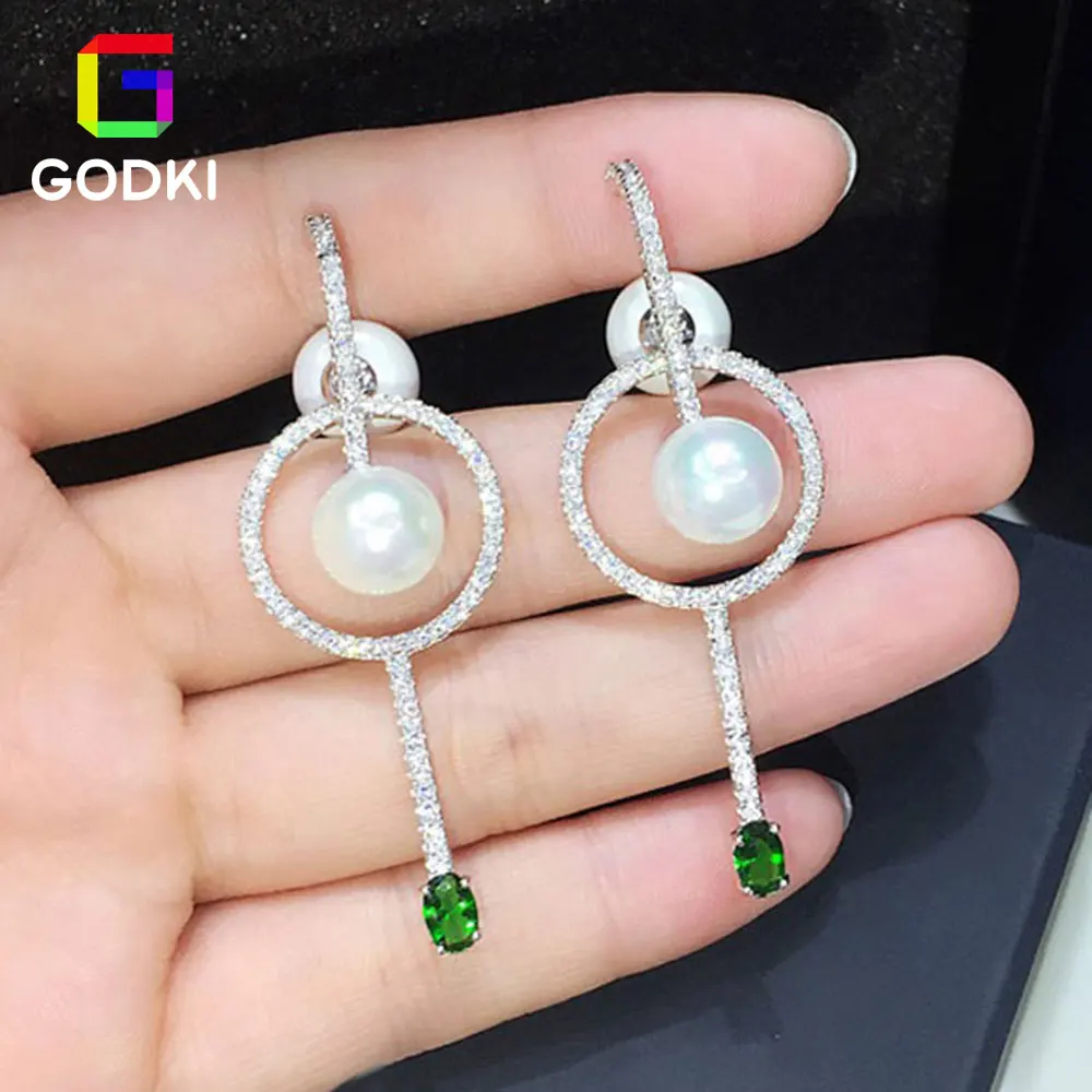

GODKI Simulated Pearl Cubic Zirconia Women Engagement Earrings Studs Jewelry