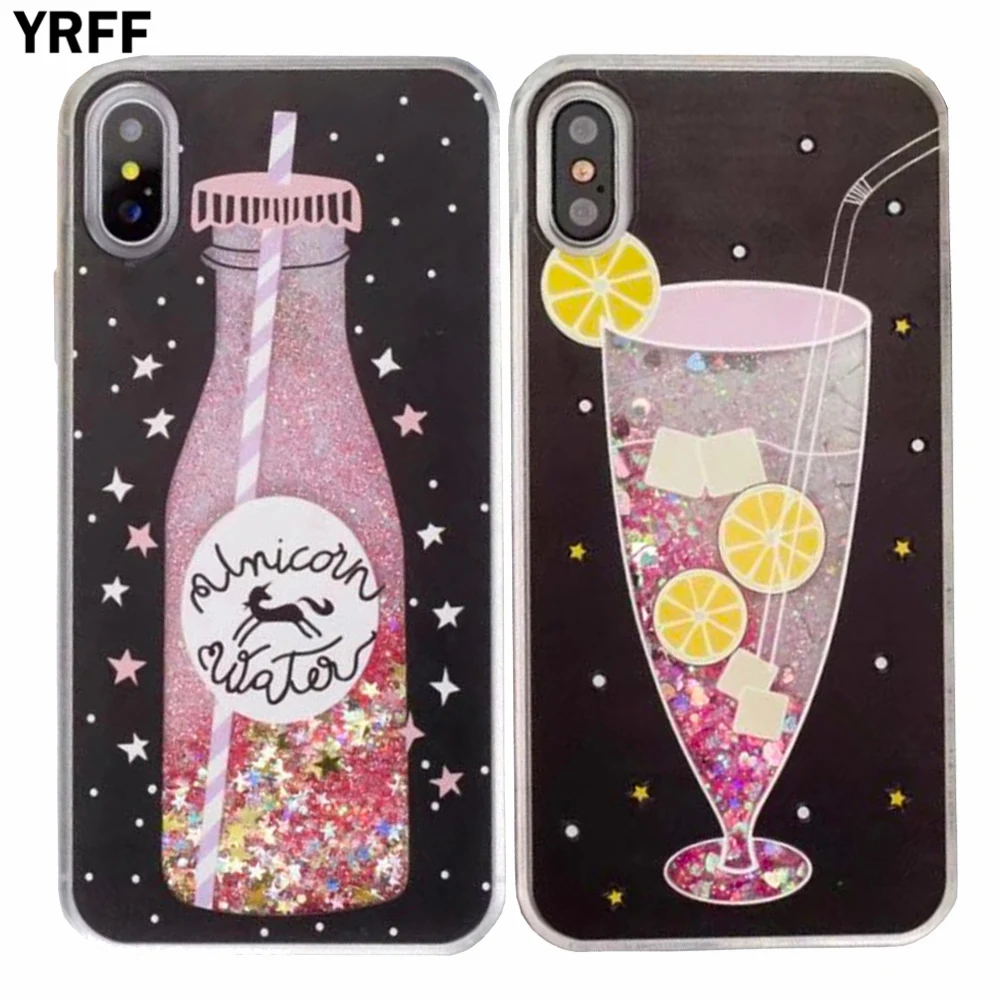 

YRFF Fashion Milk Drinks Bottle Pattern Liquid Quicksand Phone Case For iphone X Cover