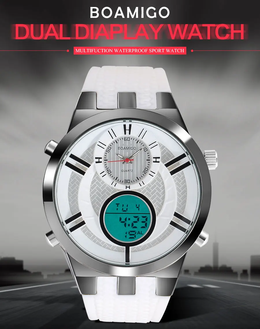 BOAMIGO Mens Watches Top Brand Luxury Dual Display Digital Military Quartz Watch White Rubber Gift Wristwatches for Casual Dress (5)