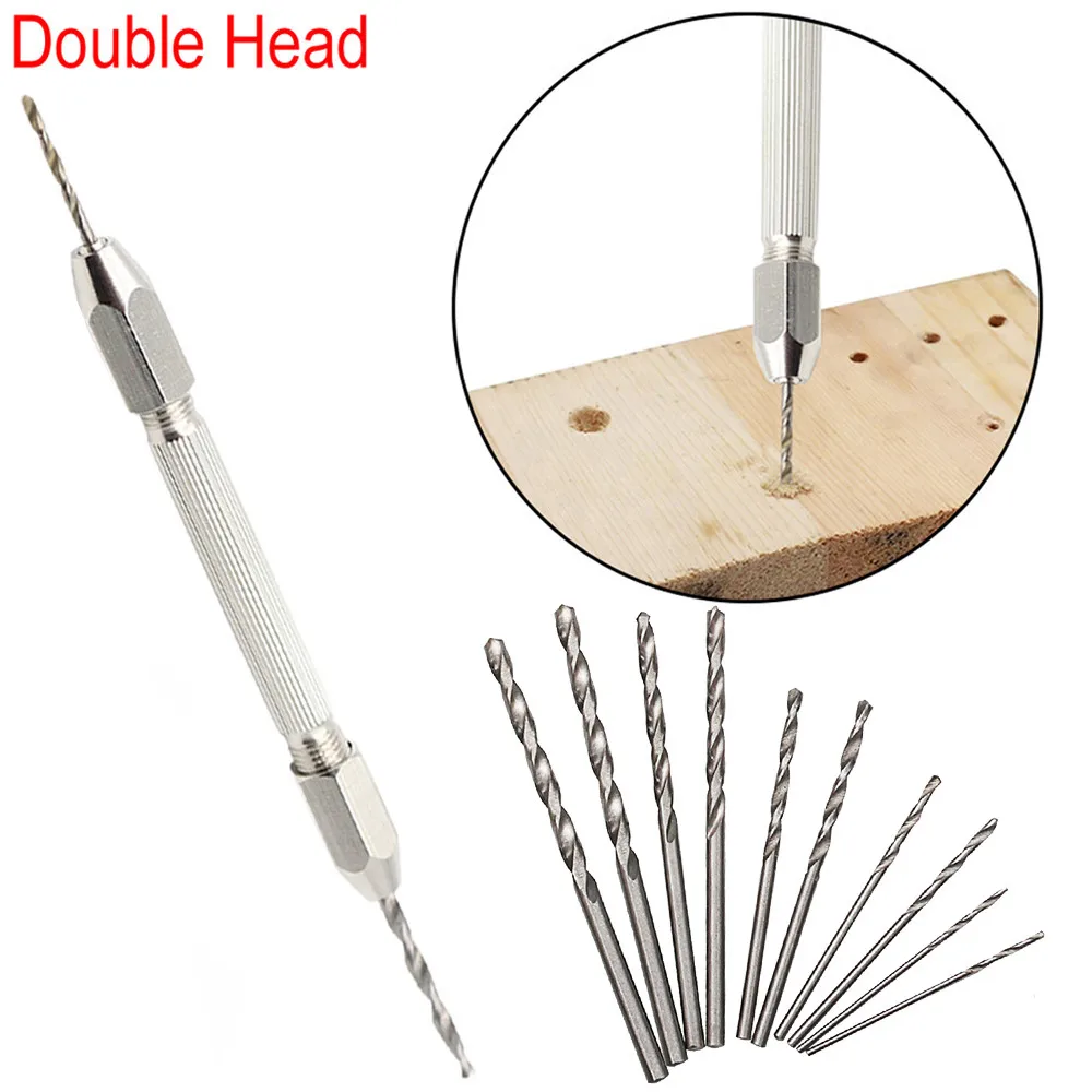 

Double Head Micro Aluminum Hand Drill Keyless Chuck +10pc Twist Drill Bit Rotary New Sheds & Storage