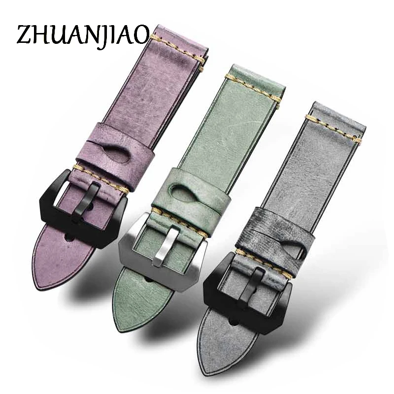 

Universal Genuine Cowhide Watchband 20 22 24 26mm Handmade Vintage Leather Strap Waterproof Replacement Bracelet