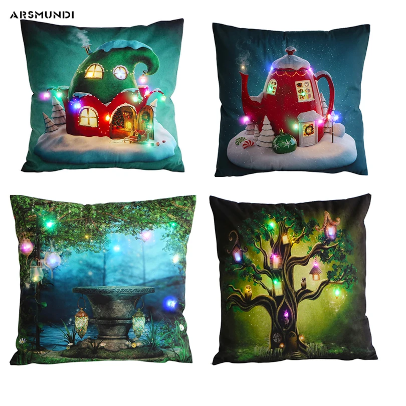 

LED Simple Cushion Cover Fashion Polyester Cotton Printed Pillow Case Bed Sofa Living Room Decorative Pillow Covers