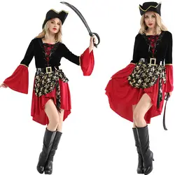 Скелет миссис Buccaneer пиратские костюмы для маскарада для празднования Хеллоуина фантазия нарядное платье взрослых для женщин косплэй