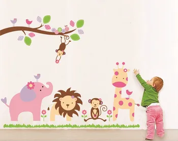 

DIY Cartoon Animal Wall Sticker Tree Stickers Retro Vintage Poster Wallstickers for Kids Baby Rooms Decoration Home Decal Mural