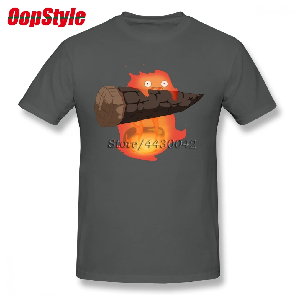 

Hayao Miyazaki Howl's Moving Castle Calcifer T-shirt For Men Plus Size Cotton Team Tee Shirt 4XL 5XL 6XL Camiseta