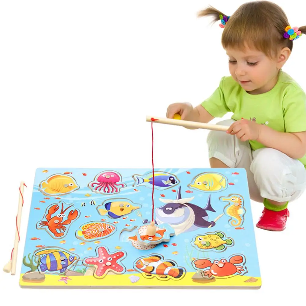 LeadingStar Children Wooden Fishing Toy with 2 Fishing Rod