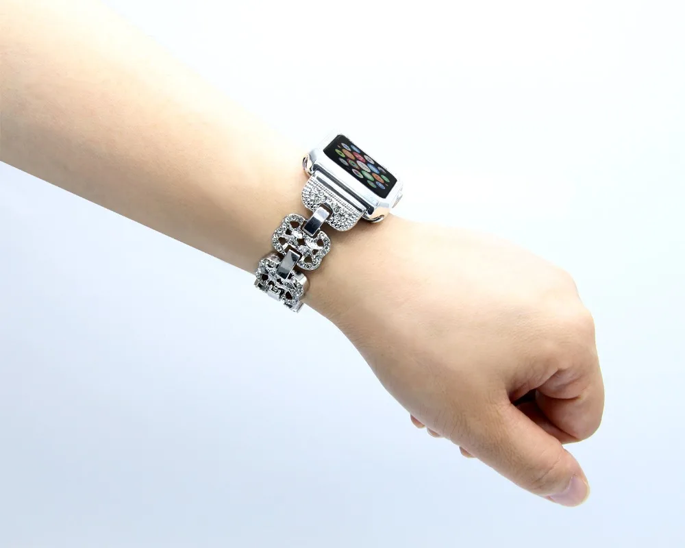 Для Apple Watch группа новые металл Сталь кристалл часы ремешок + ПК Алмаз Дело ремешок для Apple Watch Series 1 2 3 iWatch ремешки