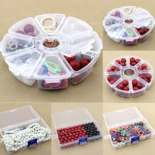 

Round 8 Grid Clear Plastic Box Jewelry Bead Storage Container Craft Organizer