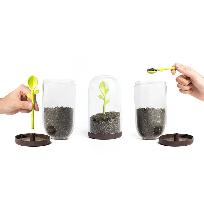 

Sprout Jar coffee tea storage container with spoon clear dome