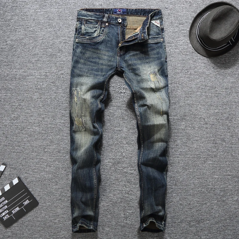 

2018 Fashion Autumn Winter Jeans Men Slim Fit Vintage Design Ripped Jeans For Men Top Quality Cotton Denim Pants Classical Jeans